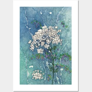 Queen Anne's Lace and Wild Cowpeas Watercolor Batik Posters and Art